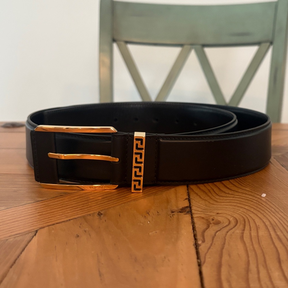 Versace Black Belt with Gold Buckle